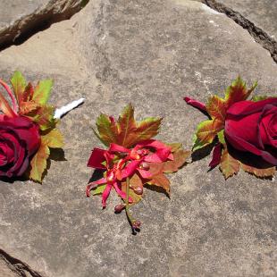 BF0381-Fall Red Rose and Orchid Boutonnieres