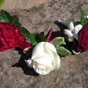 BF0417-Red and White Carnation and Rose Boutonnieres