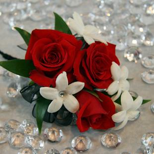 BF0473-Red Rose and White Stephanotis Corsage