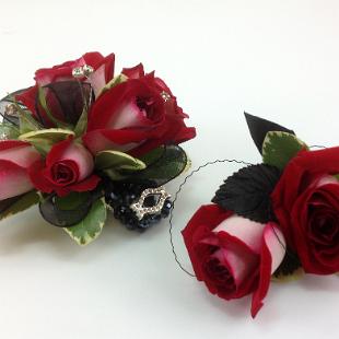 BF0624-Fire and Ice Rose Corsage and Boutonniere