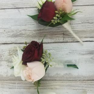 BF0783-Spray Rose and Seeded Eucalyptus Boutonniere's