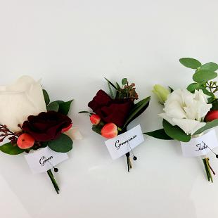 BF0803-Burgundy, White and Peach Boutonnieres