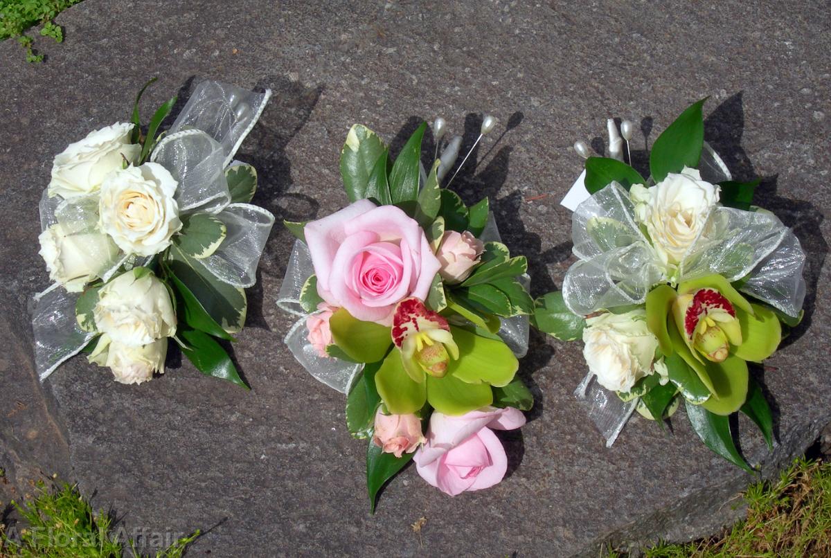 BF0331-Kiwi Green Pink and White Corsages
