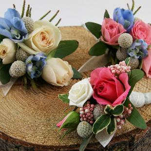 BF0643-Vintage Garden Chic Ivory, Pink and Light Blue Boutonniere