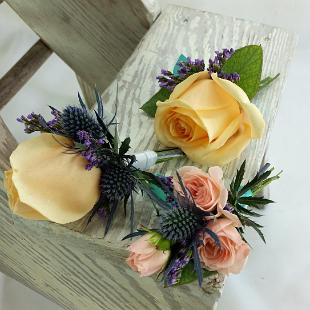 BF0700-Yellow and Peach Rose Boutonnieres