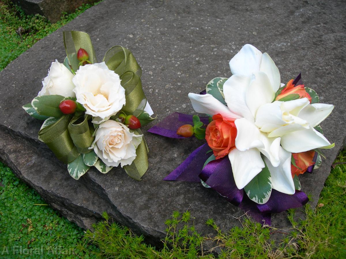 BF0354-Ivory Rose and Gardenia Corsages