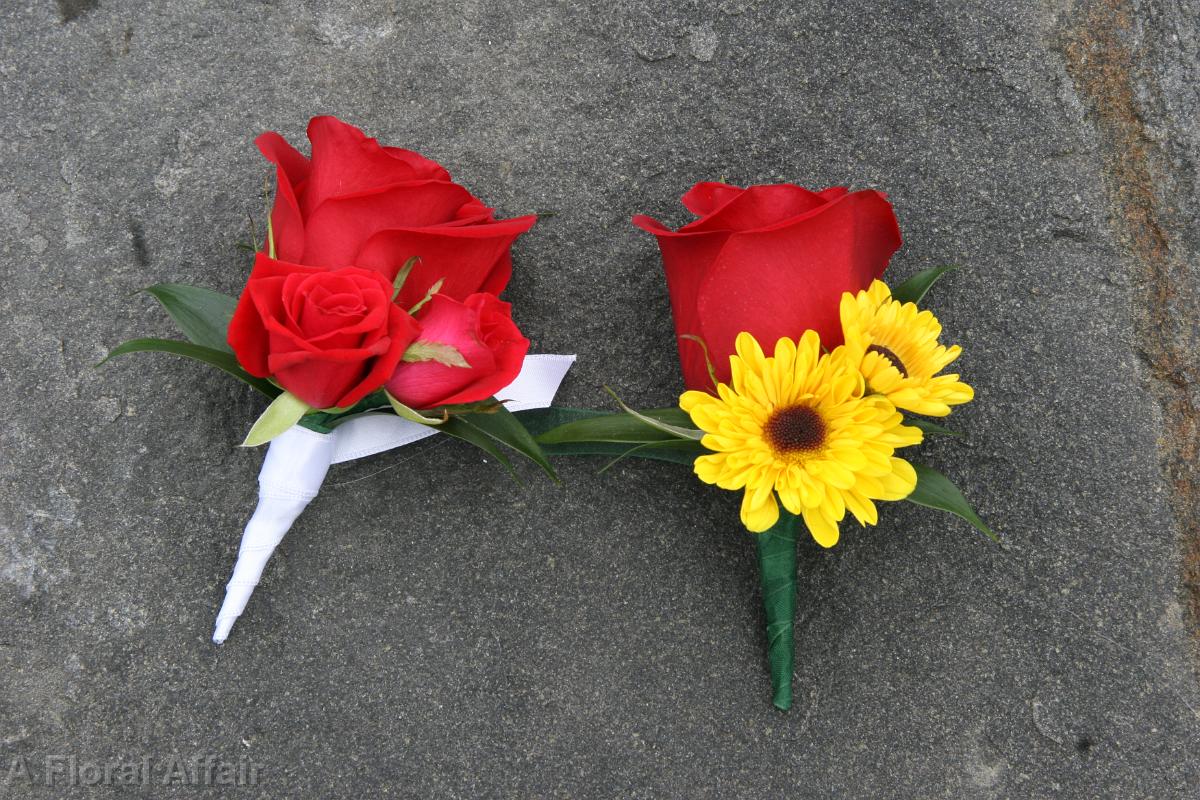 BF0484-Red Rose and Sunflower Boutonnieres