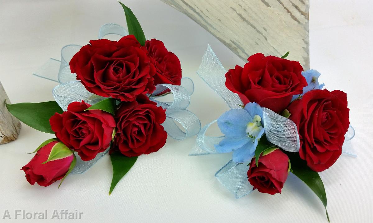 BF0703-Red and Light Blue Corsages