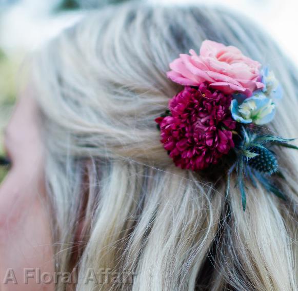 BF0790-Coral and Blue Flowers For Hair