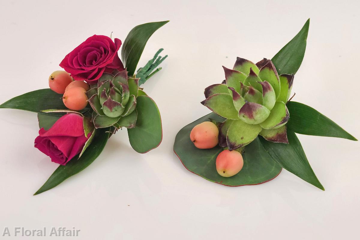 BF0791-Pink, Light Orange and Succulent Boutonnieres