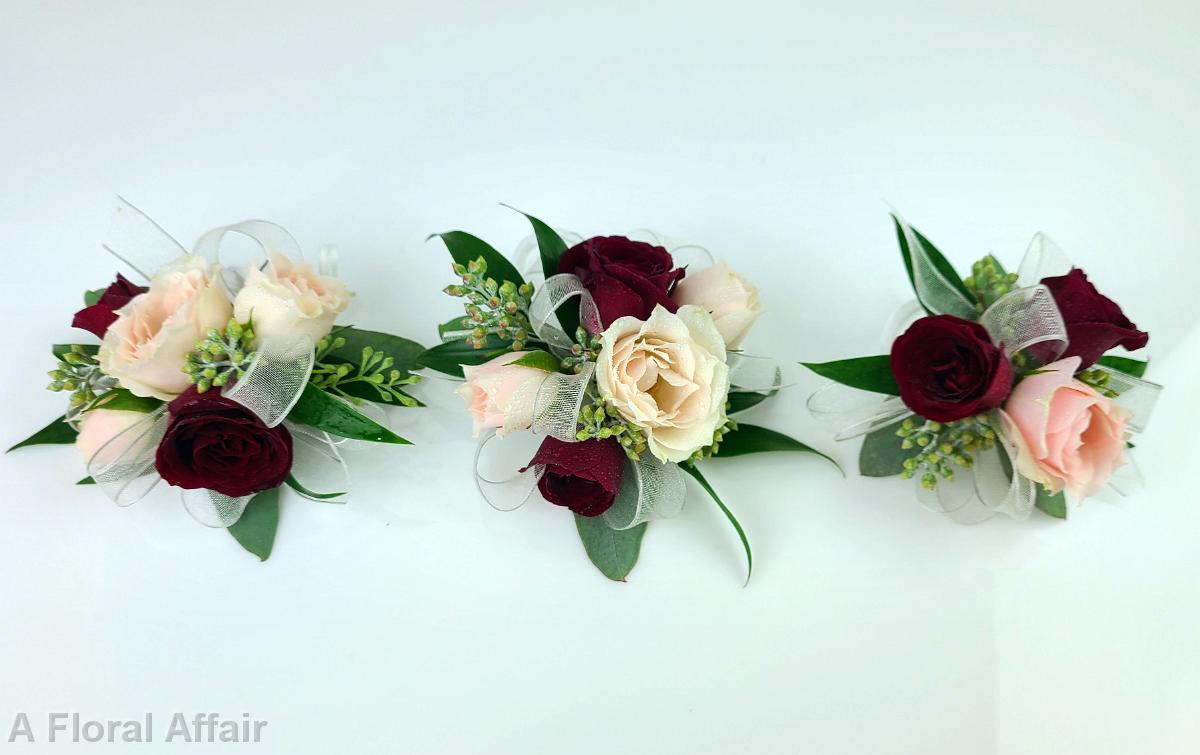 BF0805-Burgundy and Blush Wrist Corsages