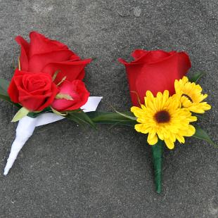 BF0484-Red Rose and Sunflower Boutonnieres