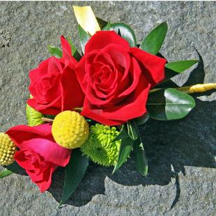BF0486-Red, Yellow and Green Corsage