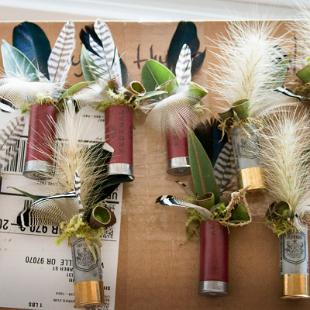 BF0746-Shot Gun Shell Boutonnieres with Duck Feathers