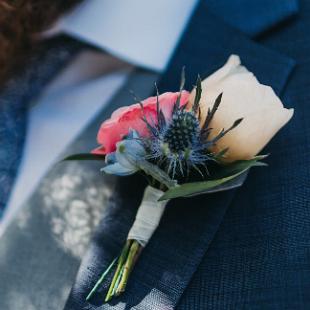BF0789-Blue and Coral Boutonniere