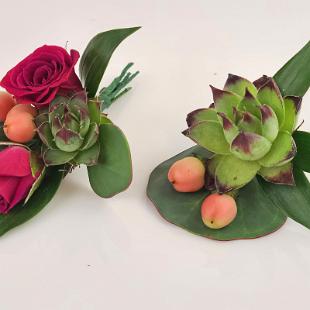 BF0791-Pink, Light Orange and Succulent Boutonnieres