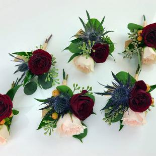 BF0806-Burgundy, Blush and Blue Boutonnieres