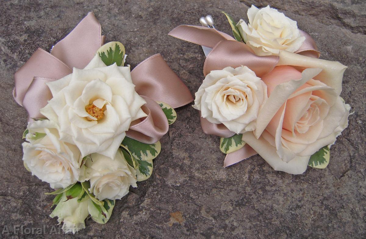 BF0448-Vintage Champagne and Ivory Corsages