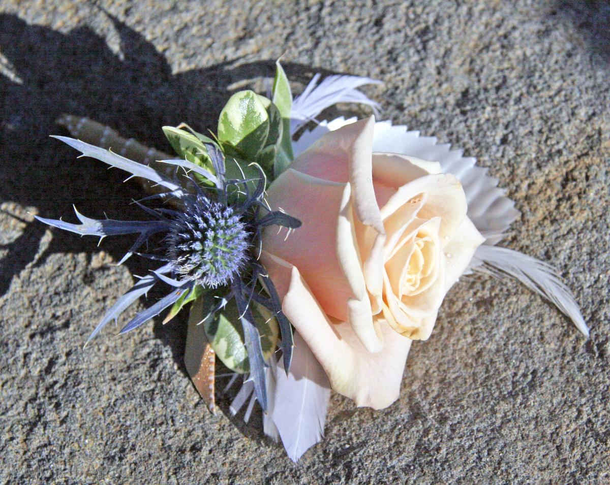 BF0585-Rose and Feather Boutonniere