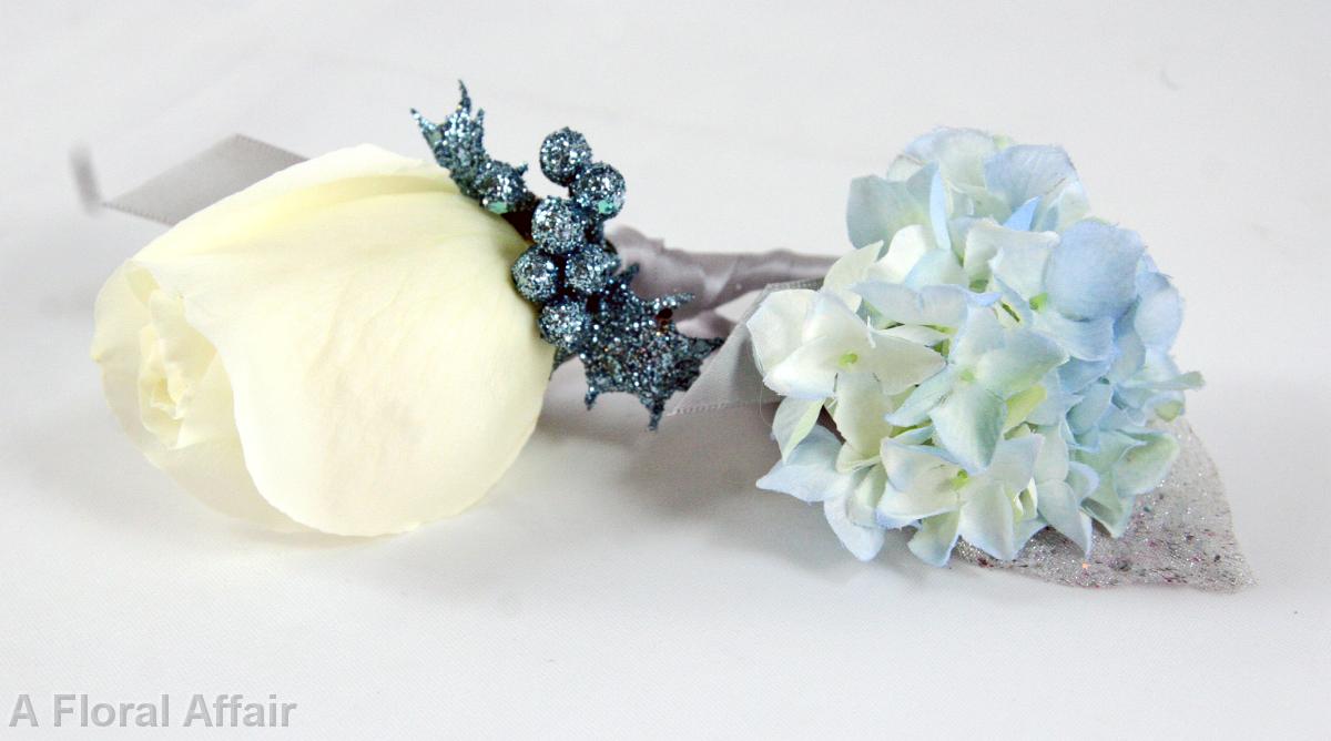 BF0587-Winter White and Lt Blue Boutonnieres