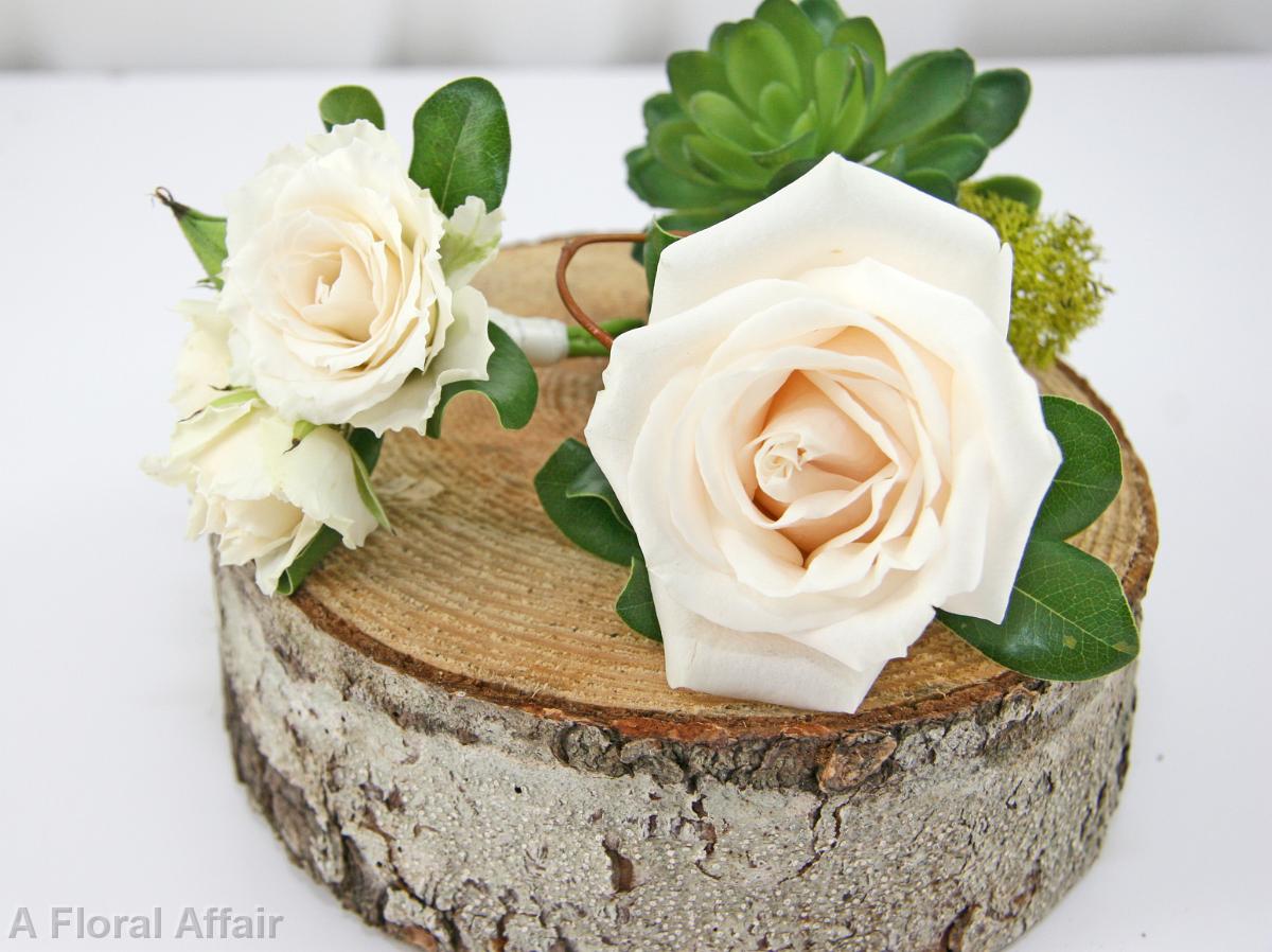 BF0597-Simple Ivory Rose Boutonnieres