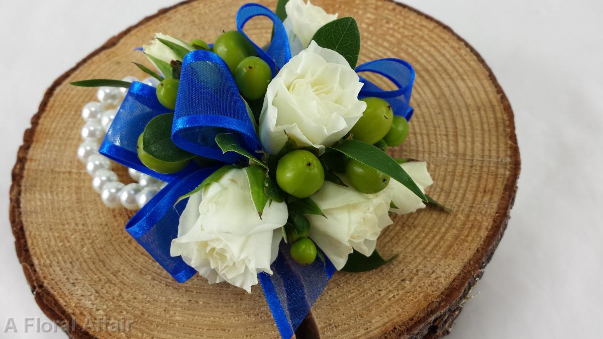 BF0669-White pearl and rose wrist corsage