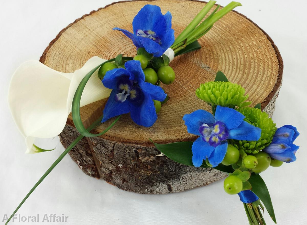 BF0670-Blue, White and Green Boutonnieres