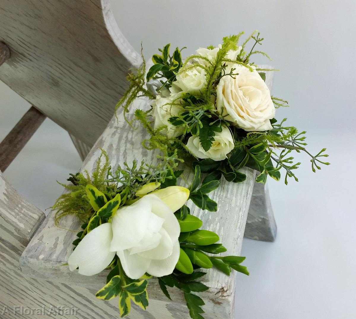 BF0701-Natural White Woodland Corsage and Boutonniere