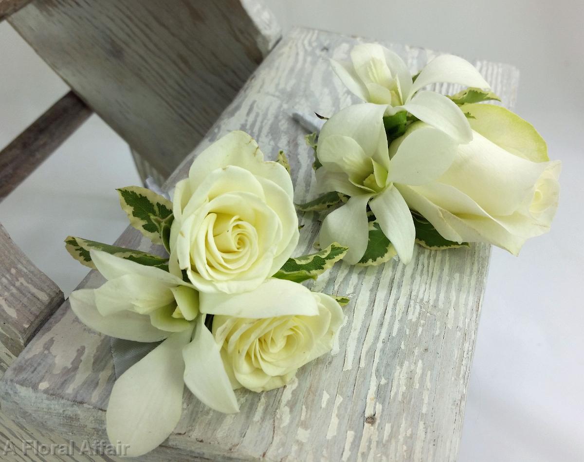 BF0707-White Rose and Orchid Boutonniere