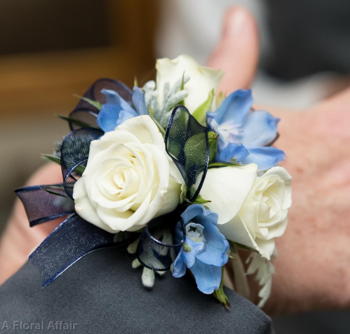 BF0786-White and Nsvy Wrist Corsage