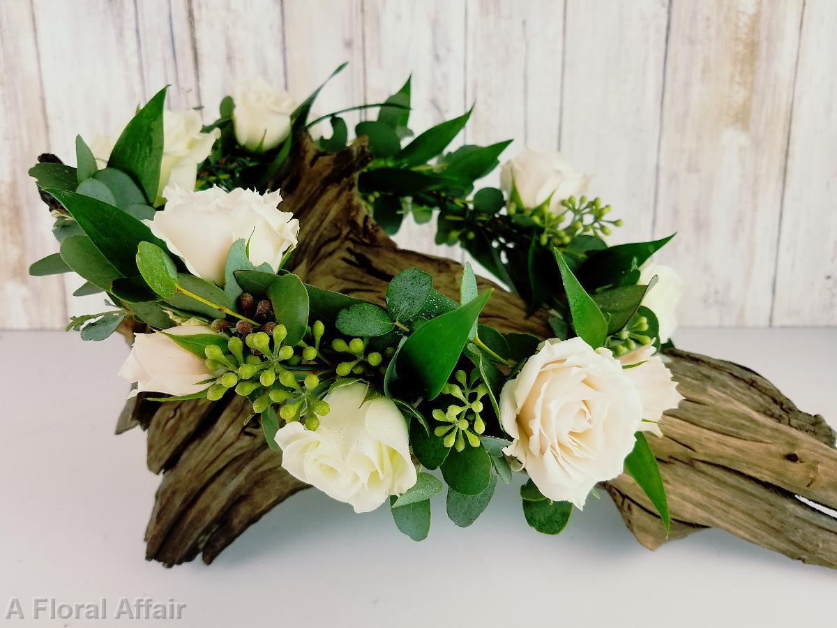 BG0092-Ivory Rose and Greenery Flower Girl's Halo