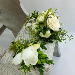 BF0701-Natural White Woodland Corsage and Boutonniere
