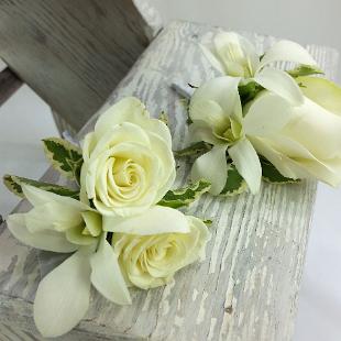 BF0707-White Rose and Orchid Boutonniere