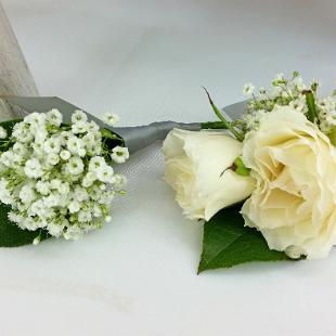 BF0714-White Rose and Babys Breath Boutonniere