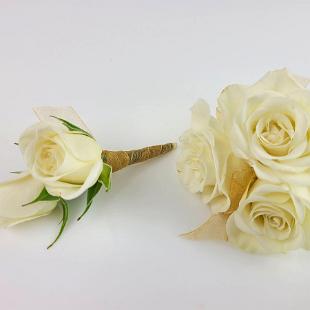 BF0796-White and Gold Boutonniere and Corsage