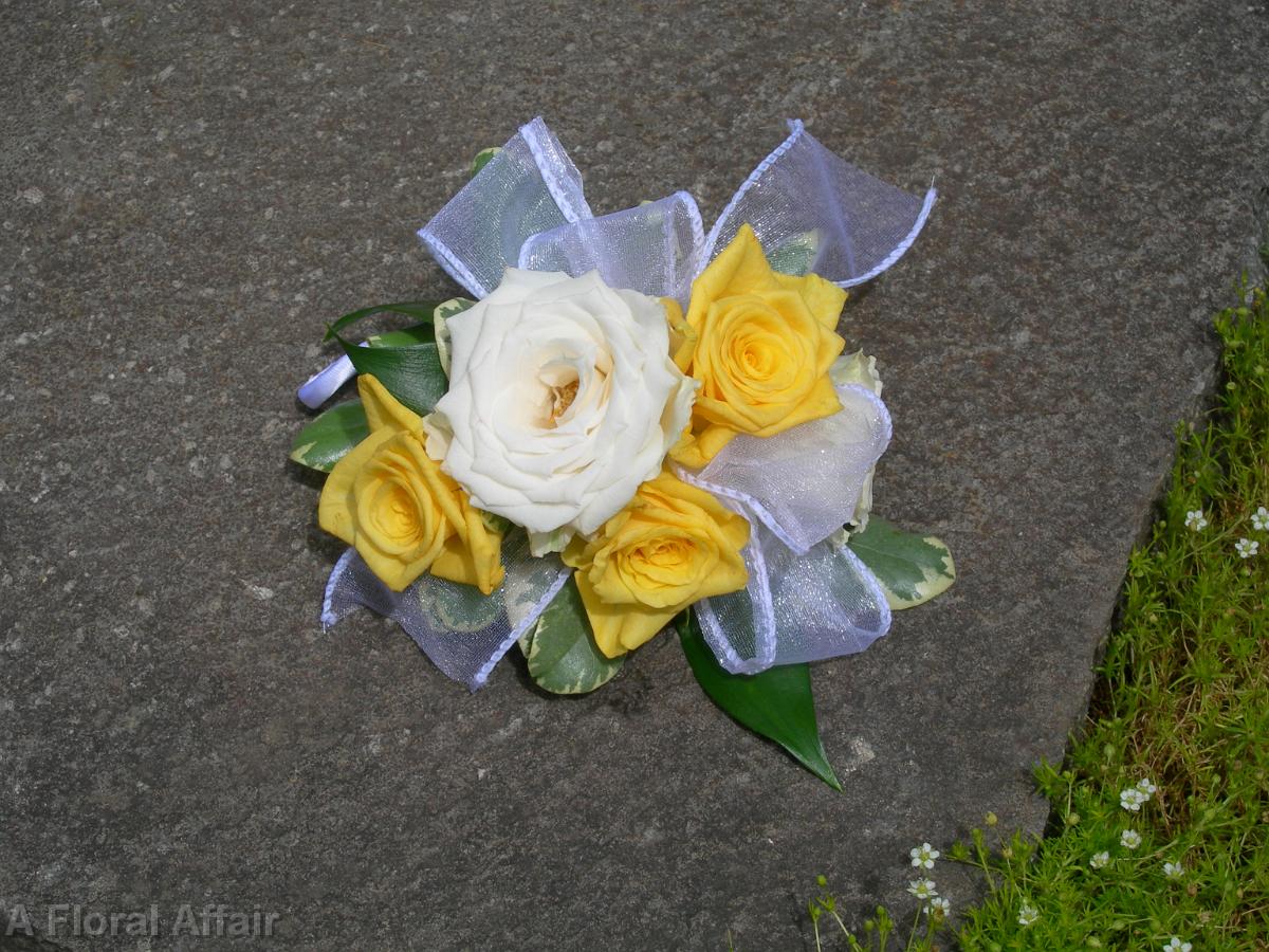 BF0321-Simple Yellow and Ivory Rose Corsage