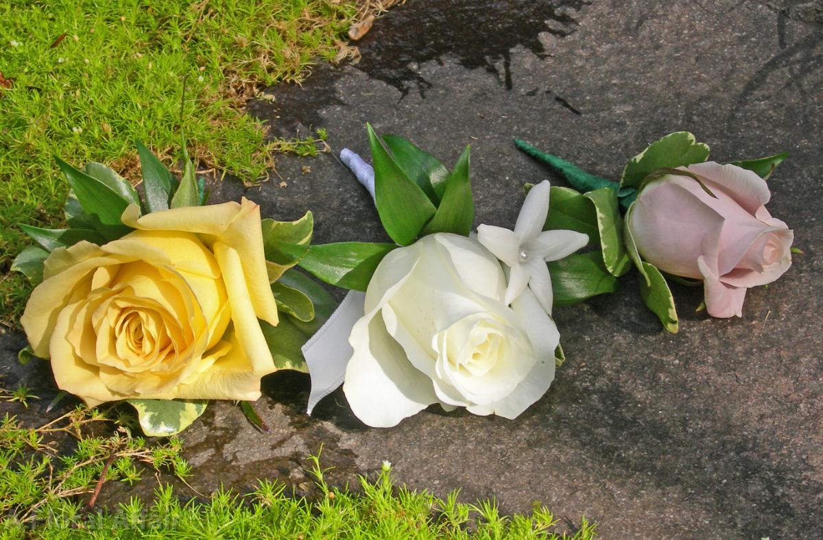 BF0332-Yellow, White and Pink Rose Boutonnieres