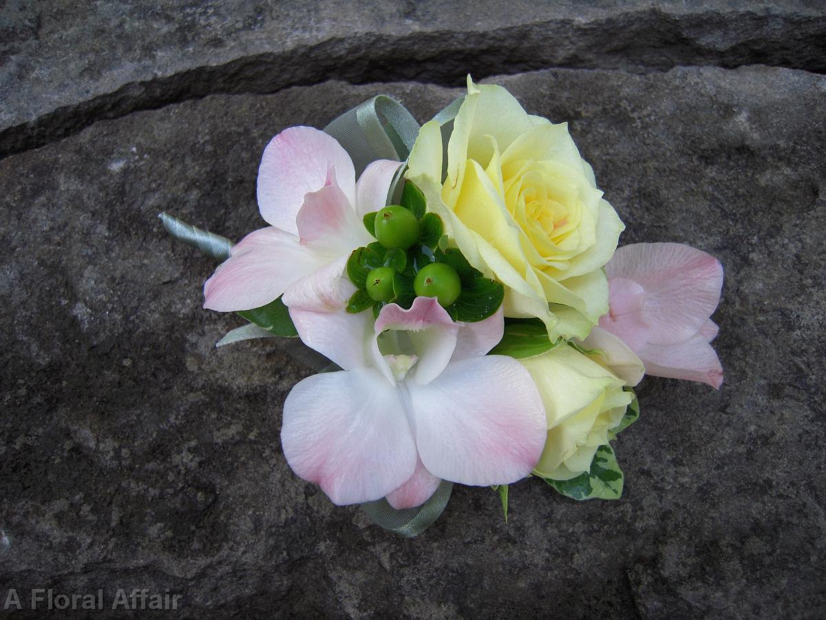 BF0441-Soft Pink Orchid and Yellow Rose Corsage