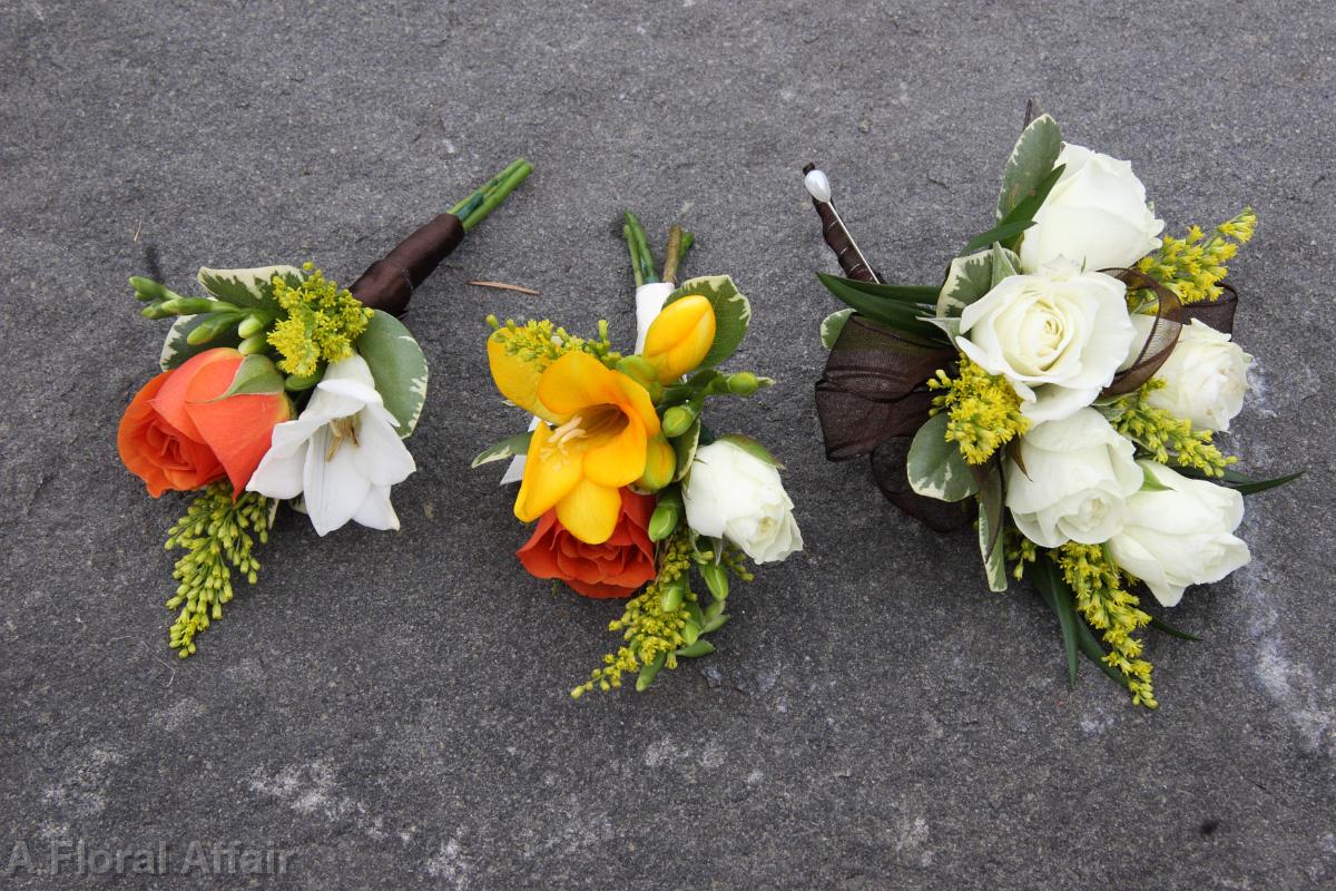 BF0482-Yellow, Orange and White Natural Garden Boutonnieres and Corsage