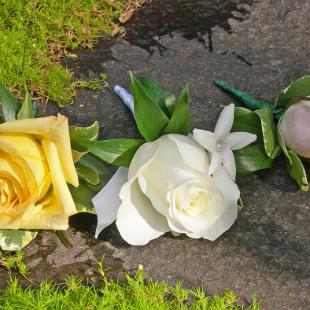 BF0332-Yellow, White and Pink Rose Boutonnieres