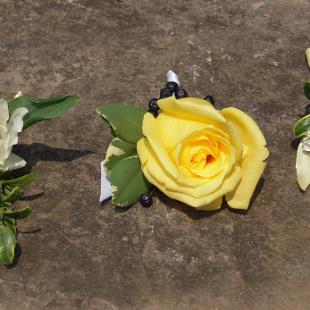 BF0386-White Alstroemeria and Button Mum Boutonieres