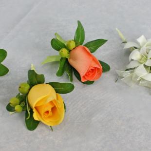 BF0470-White, Yellow and Orange Rose Booutonnieres